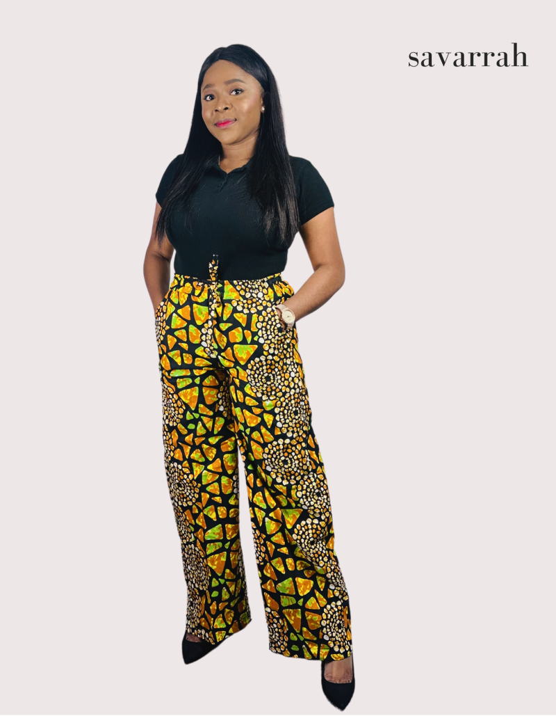 Yellow and black wide-leg pants