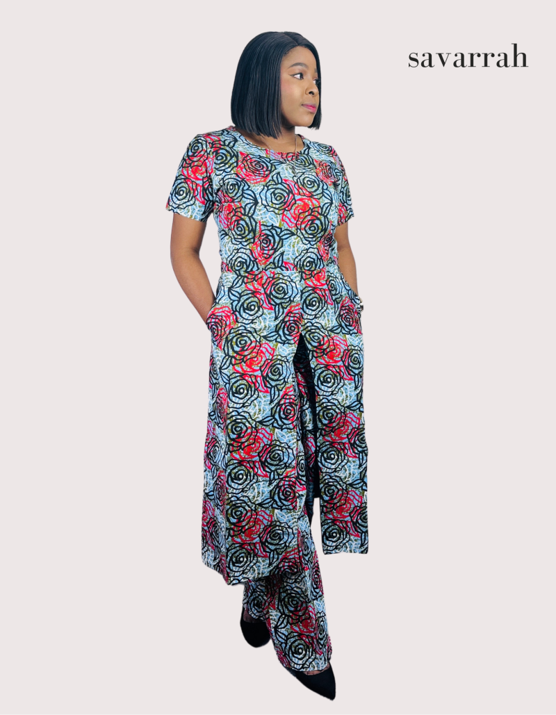 Flowered Ankara blouse and trouser